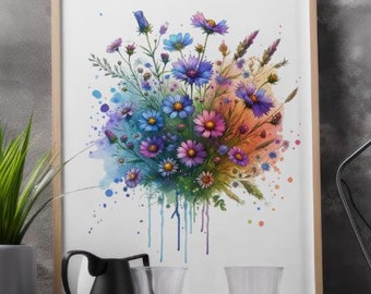 Wildflowers watercolor digital art print / wildflower wall art / wildflower wall print / boho wildflower