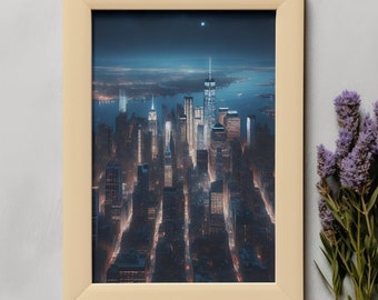 NYC Night, printable wall art, downloadable wall art, cityscape, digital art print, new york city, digital wall art, dorm wall decor,