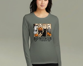 Bad Witch Club Halloween Long Sleeve Tee by District / Spooky Season Apparel / Women's Halloween Clothing