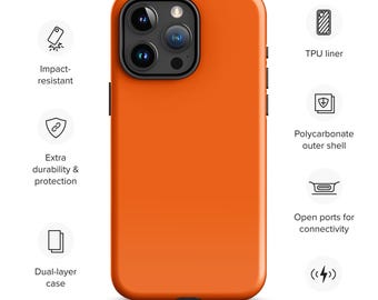 Safety Orange iPhone Tough Case | Rugged Shockproof iPhone 11 12 13 14 15 Pro Max Mini Plus Cover | Heavy Duty Protection