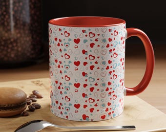 Valentine's Day hearts Coffee Mug, Love Ceramic Tea Cup, Romantic Hot Drink Mug, Heart Design Coffee Cup, Valentine's Gift Idea