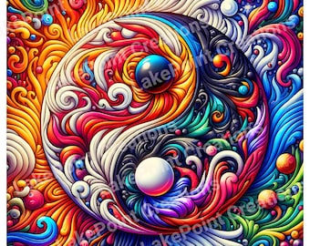 Eternal Balance: A Vivid Yin Yang Dance of Color and Energy digital wall art