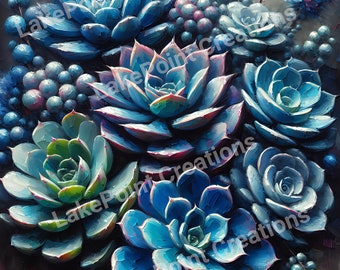 Blue Succulents 01 digital wall art / succulent art print / vibrant blue succulents / printable floral /digital plants / printable wall art