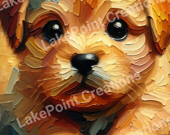 Puppy oil painting / digital wall art /  downloadable wall print /  animal wall art / dog wall art