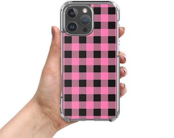 Pink Gingham iPhone® Case, iPhone 11, iPhone 12, iPhone 13, iPhone 14, iPhone 15, iPhone 16, iPhone X, iPhone SE, iPhone 7/8 Cute Clear Case
