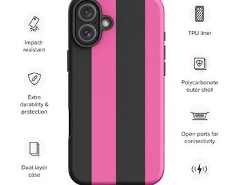 Pink & Black Striped iPhone Case: Rugged Dual-Layer Protection