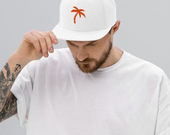 Embroidered Palm Tree Hat, LakePoint PalmTree Snapback Cap, Tropical Flat Bill, Beach & Streetwear Style, Adjustable Unisex Fit, 20 Colors