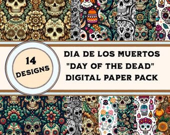 Dia de los Muertos Digital Paper Pack / 14 Printable Day of the Dead Background Patterns for Crafts/  Scrapbooking  and Decor