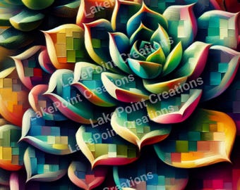 Succulents in Picasso style digital wall art / succulent art print / vibrant colorful succulents / printable floral / printable wall art /