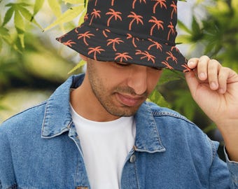 Tropical Palm Bucket Hat / Vacation Accessory / Summer Hat, Beach Wear, Outdoor Fun / Stylish Sun Protection / Gift for Him /  Fishing Hat