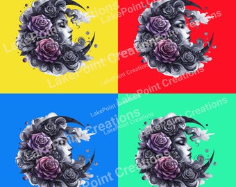 Girl in the Moon – A Celestial Beauty Wrapped in Roses, Blending Lunar Mystery with Feminine Elegance in a Dreamlike Cosmic Design