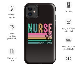Nurse iPhone® Case / Tough Protective Cover for RN LPN CNA / Retro Nurse Gift for iPhone 16 15 14 13 12 Pro Max / Shockproof Dual Layer Case