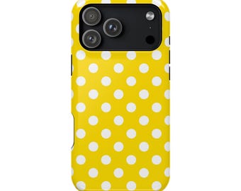 Samsung / iPhone Impact-Resistant Case / Yellow and White Polka Dot / Durable / Stylish / Fun Gift / Cute Accessories