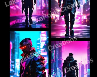 Cyberpunk set no.1, 5 pieces, digital wall art, futuristic cyberpunk, cyberpunk digital art, digital download, gaming gift, iPhone wallpaper