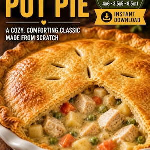 Chicken Pot Pie Recipe Printable, Vintage Farmhouse Kitchen Decor, Cozy Comfort Food Art, Printable Recipe Card by Aunt Enna's Kitchen