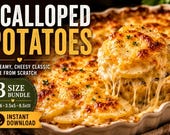 Scalloped Potatoes Recipe Printable Bundle, Recipe Card 4x6, Kitchen Wall Art, Farmhouse Kitchen Decor, Digital Download