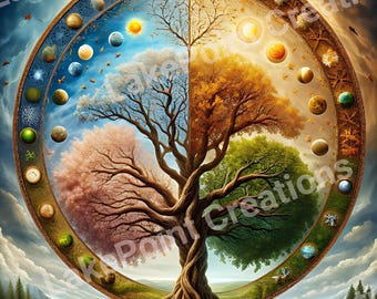 Tree Of Life with Four Seasons no.02 digital wall art / printable wall art / inspirational art / meditation art / downloadable print