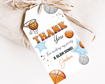 Editable Basketball Party Favor Tag Thank You Tag  Boy Girl Birthday Tag Sports Party Kids Gift Tag All Instant Download Printable Tag Corjl