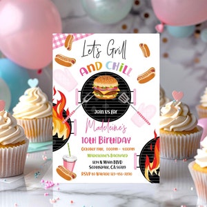 Bewerkbare BBQ-verjaardagsuitnodiging BBQ-verjaardag meisje meisje uitnodigen BBQ-feest voor meisjes uitnodigen achtertuin Grill Cookout Instant Download afdrukbare Corjl