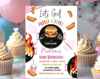 Editable BBQ Birthday Invitation Girl BBQ Birthday invite Girls BBQ Party Invite Backyard Grill Cookout  Instant Download Printable Corjl