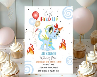 Editable Dragon Birthday Invitation Dragon Invite Lets Get Fired Up Birthday Boy Any Age 1st 2nd Kids Party Instant Download Printable Corjl