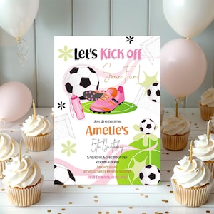 Bearbeitbare Fußball-Geburtstags-Einladung Fußballparty einladen Partygirl-Geburtstags-Sportparty Teen Tween Kinder Sofortiger Download Druckbare Corjl