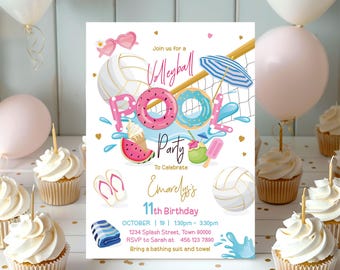 Editable Volleyball Pool Party Birthday Invitation Girls Swim Party Invite  Beach Summer Party Swimming  Digital Download Printable Corjl