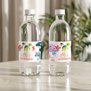 Étiquette de bouteille d'eau sous la mer modifiable, étiquette de boisson de fête d'anniversaire garçon fille, thème de la mer, 1er 2e téléchargement, modèle imprimable Corjl