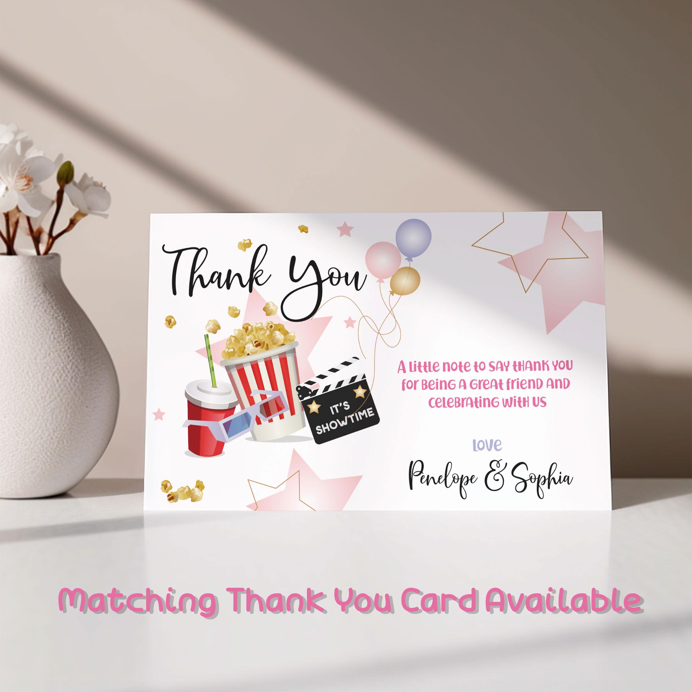 Editable Movie Night Birthday Invitation Girl Pink Cinema Invite ...