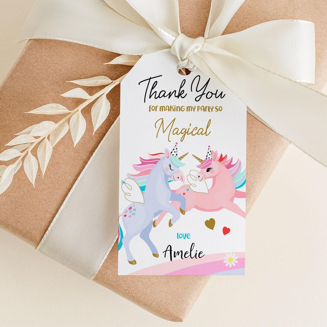 Editable Unicorn Party Thank You Tag Favor Tag Birthday Girl Gift Tag ...