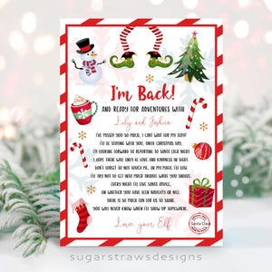 Carta de llegada de elfo editable Carta de regreso Elfo de Navidad Elfo de regreso Carta de bienvenida de elfo de Navidad Plantilla imprimible Corjl