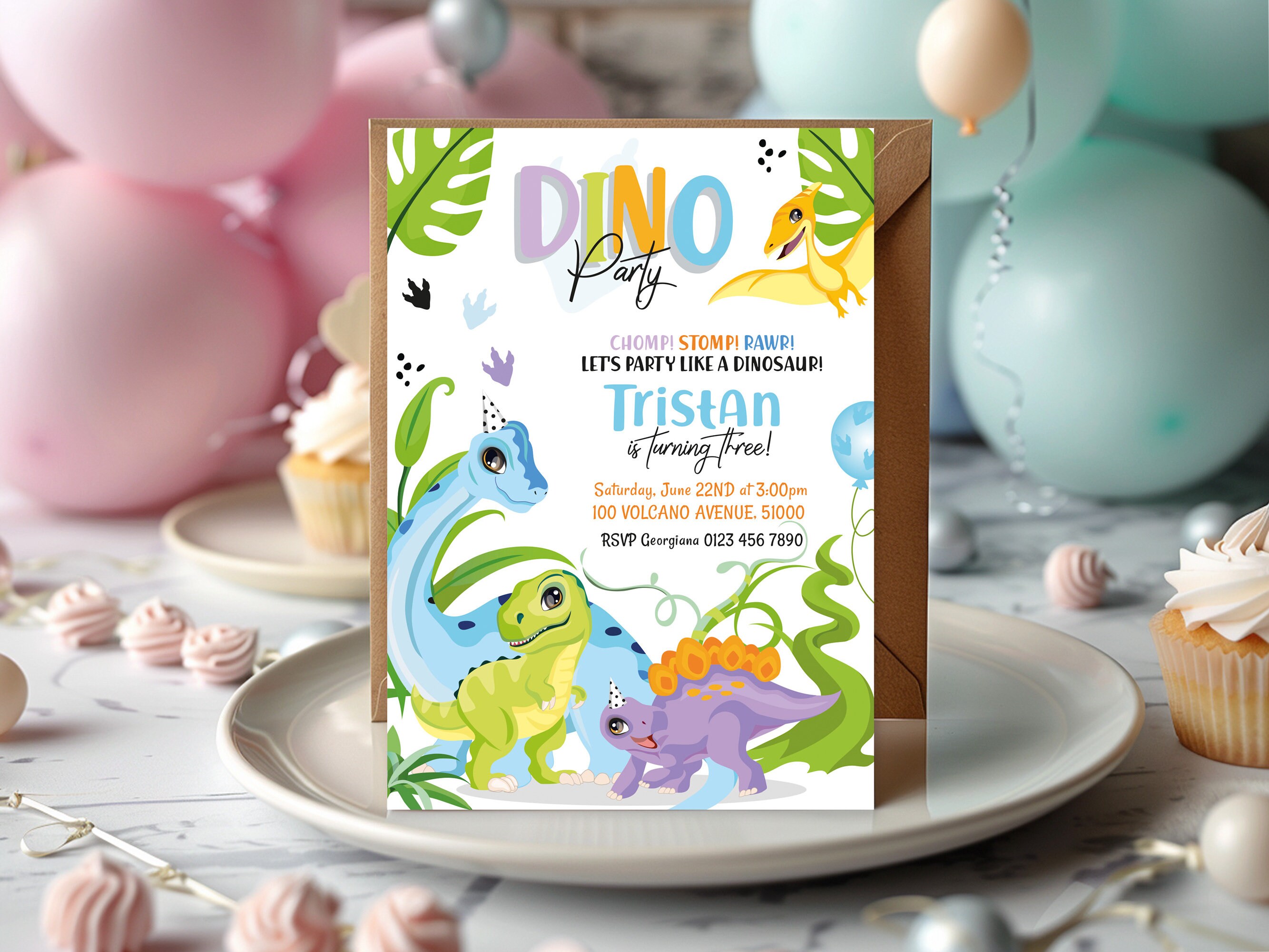 Editable Dinosaur Birthday Invitation Boy Birthday Invite Blue Dino ...