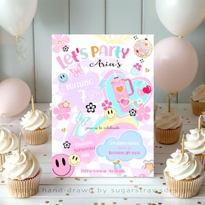 Editierbare Adrette Geburtstagseinladung Preppy Geburtstag einladen Varsity Mode Tween Teen Disco Retro Groovy Download Digital Template Corjl