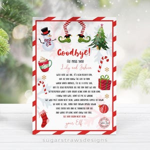 Carta de despedida de elfo editável Carta de despedida de Natal Adeus do seu elfo Carta de elfo de Natal do Papai Noel Modelo para impressão Corjl