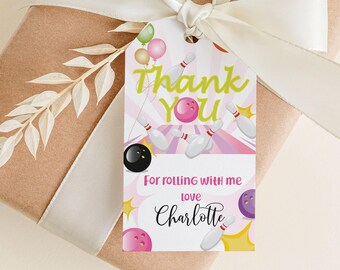 Editable Bowling Favor Tag Girl Birthday Thank you Tag Bowling Party Gift Tag Party Strike Tween Teen Instant Download Printable Tag Corjl