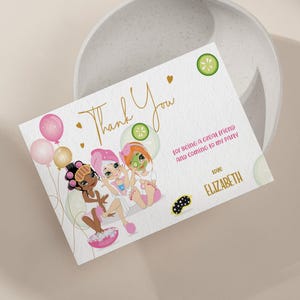 Editable Spa Party Thank You Card Girl Birthday Thank You Note Pamper Party Slumber Party Kids Make up Instant Download Printable Corjl