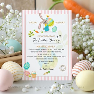 Carta de conejito de Pascua editable, carta de respuesta del escritorio de conejito de Pascua, carta para niños, nota de conejito de Pascua, plantilla imprimible personalizada Corjl