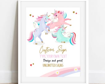 Bearbeitbares Einhorn Benutzerdefiniertes Zeichen Geburtstagskind-Party Dekor Regenbogen Einhorn Willkommensschild Party Agenda Vorlage Printable Sofortiger Download Corjl