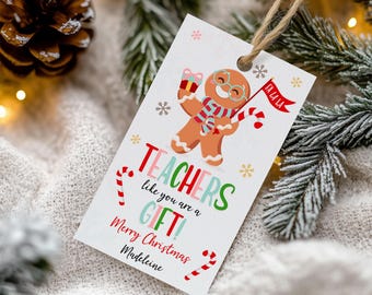 Editable Teacher Thank you Christmas Gift Tag | Printable Festive Appreciation Tag | Holiday Gift Tag | Instant Download Corjl