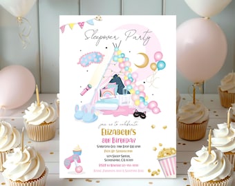 Editable Teepee Sleepover Girl Birthday Invitation Slumber Party Tent Invite Pink Pamper Party Instant Download Printable Template Corjl