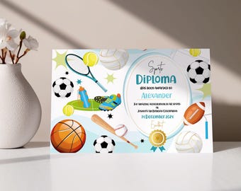 Editable Multi-Sports Birthday Award Certificate Party Diploma Boy Birthday Soccer Baseball Tennis Football Instant Download Printable Corjl