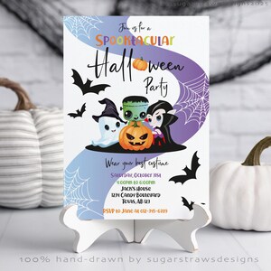 Editable Halloween Party Invitation Template | Printable Digital Invite | Kids Cute Costume Trick  Treat Spooky 1st Birthday Download Corjl