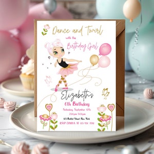 Editable Ballerina Birthday Invitation Kids Dance Party Invite Ballet Dancer Girl 1st Instant Download Printable Invitation Template Corjl