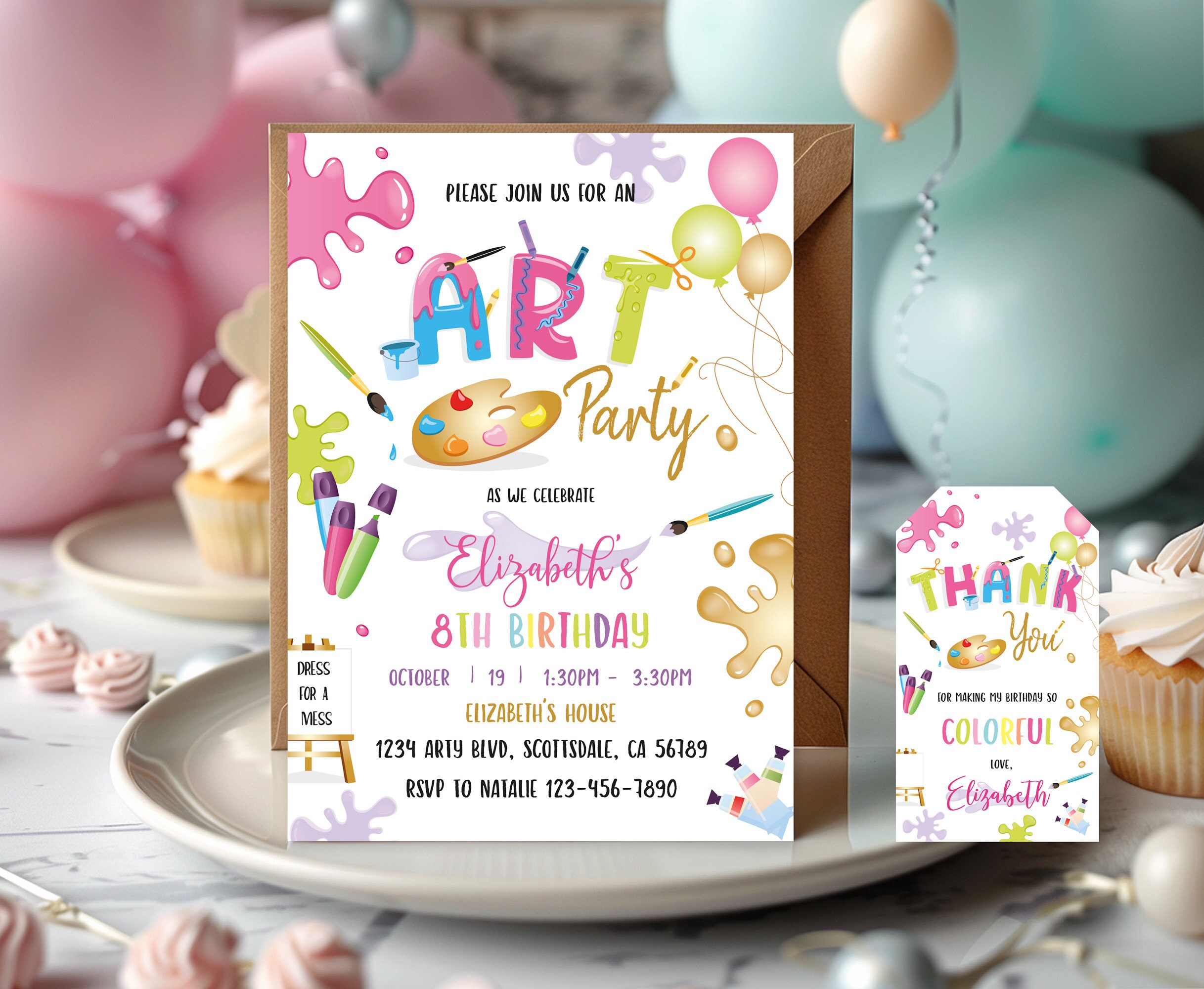 Editable Art Party Birthday Invitation Kids Painting Party Invite Craft ...