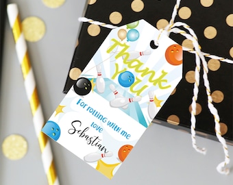 Editable Bowling Favor Tag Boy Birthday Thank you Tag Bowling Party Gift Tag Party Strike Tween Teen Instant Download Printable Tag Corjl