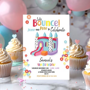 Invitation château gonflable modifiable Invitation de jeu doux rebondissant permet de rebondir, anniversaire de garçon, enfants de tout âge, téléchargement immédiat Corjl imprimable