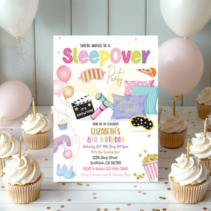 Invitation d&#39;anniversaire modifiable pour une soirée pyjama, inviter une soirée pyjama, inviter une fille rose au spa pour vous faire chouchouter, fête entre adolescents, enfant, téléchargement immédiat, Corjl imprimable