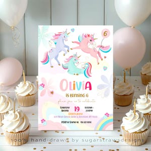 Editable Unicorn Birthday Invitation Unicorn Any Age Invite Magical Unicorn Party Girl Pink 1st 2nd Kids Download Printable Template Corjl