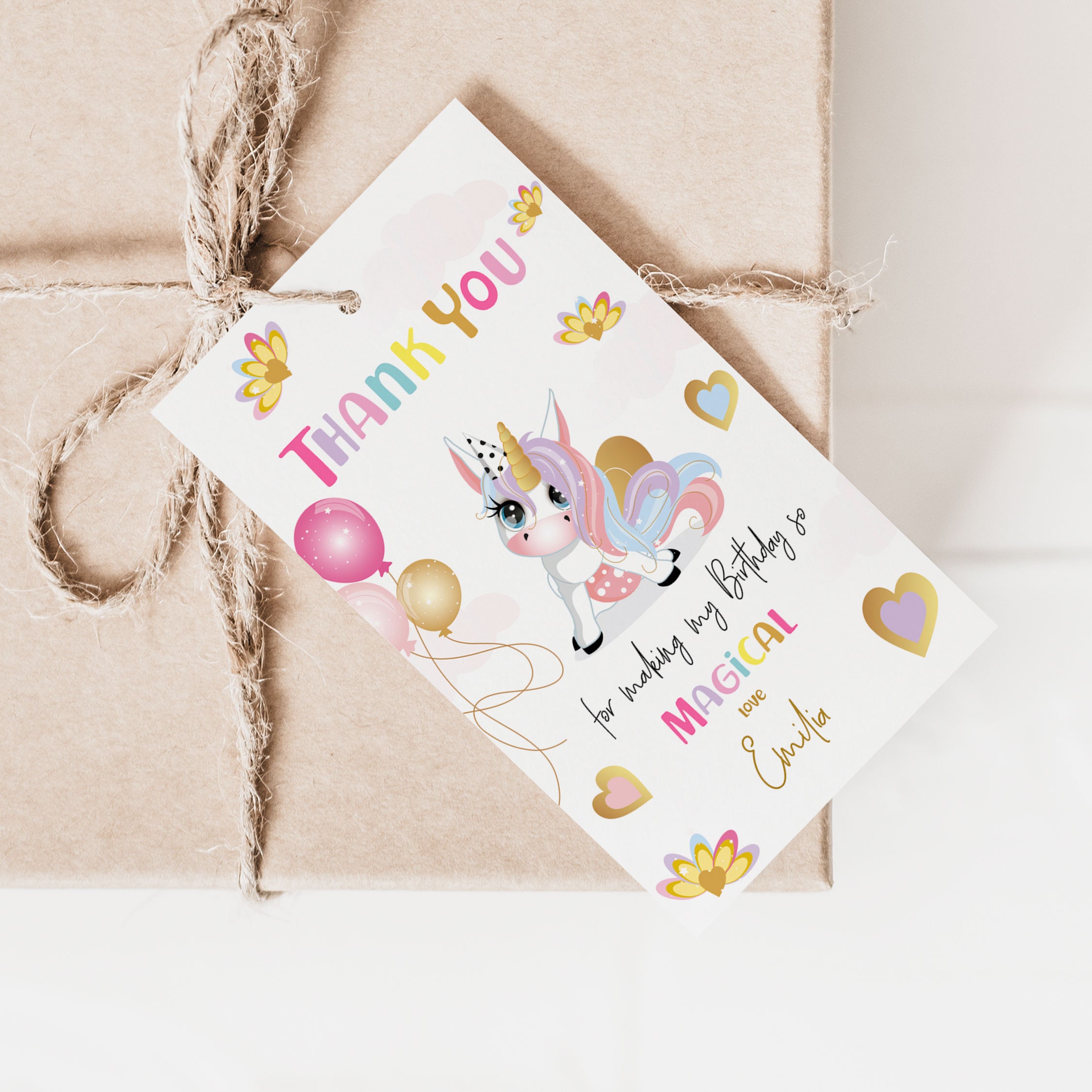 Editable Unicorn Party Thank You Tag Favor Tag Birthday Girl Gift Tag ...