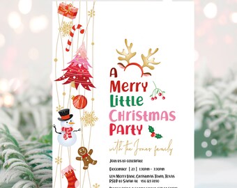 Editable Christmas Party Invitation Holiday Xmas Birthday Invite Kids Family Friends Personalized Xmas Party Invite Download Printable Corjl